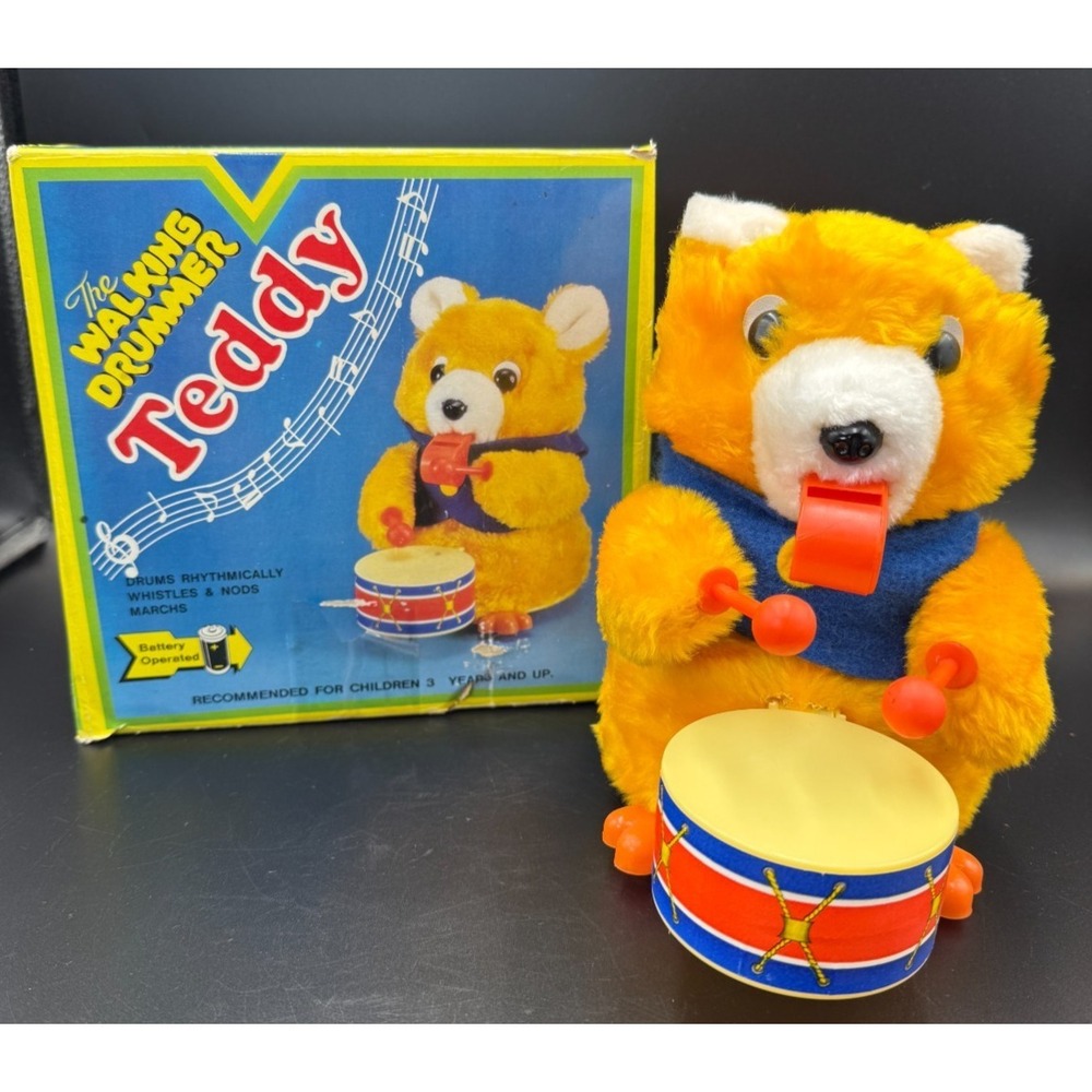 Teddy The Walking Drummer Battery Operated Toy & Original Box 1980's **VIDEO**